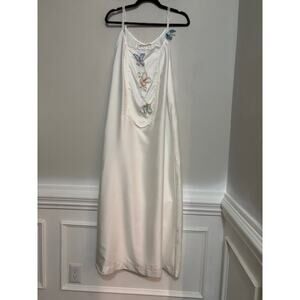 Vtg Odette Barsa Lingerie Nightgown Embroidered Butterfly Silky White Long RARE